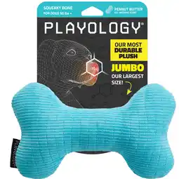 Walmart Playology Plush Squeaky Bone, Peanut Butter Scented Blue Dog Toy for Large to XL Dogs offer