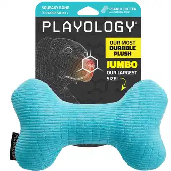 Walmart Playology Plush Squeaky Bone, Peanut Butter Scented Blue Dog Toy for Large to XL Dogs offer