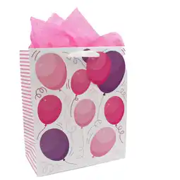 Walmart Way to Celebrate Pink and Purple Balloon Design Gift Bag with Tag, 12 x 10 x 5 offer