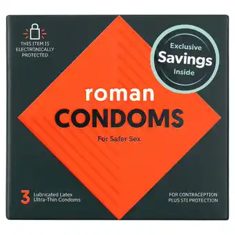 Walmart Roman Ultra Thin Condoms, 100% Natural Latex Lubricated Condoms, FSA/HSA Eligible, 3 Pack offer