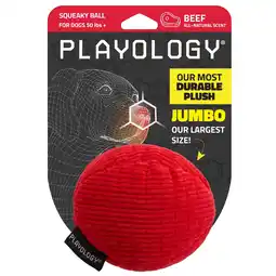 Walmart Playology Plush Squeaky Ball, Beef Scented Red Dog Toy for Large to XL Dogs offer