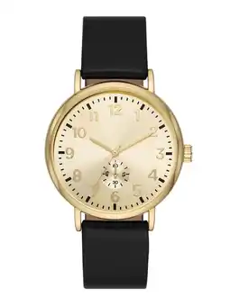 Walmart George Men's Watch: Gold Tone Case, Champagne Sunray Dial, Black Vegan Leather Band (FMDOGE047) offer