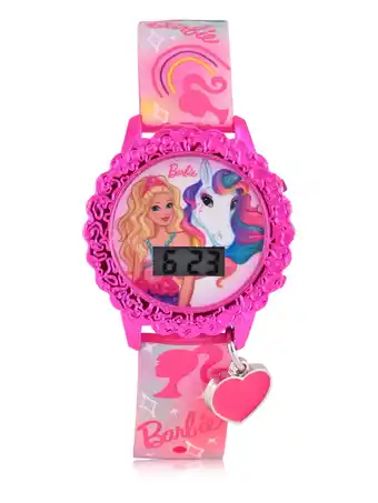 Walmart Barbie Kids Flashing Lights LCD Watch with Printed Strap and Heart Shaped Hanging Charm (BDT4156WM) offer