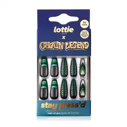 Walmart Lottie London x Chaun Legend Stay Press'd, Press On Nail Set, Emerald City, 30 Coffin Shape Nails offer