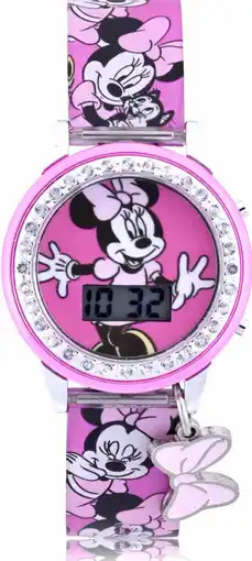 Walmart Disney Minnie Light-up Dial LCD Watch Silicone Strap with Hanging Bow Charm (MN4404WM) offer