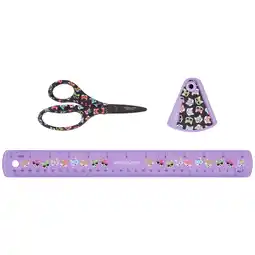 Walmart Fiskars Designer Kids 3-Piece Set, 5 Scissors, 12 Ruler and Sharpener, Purple offer