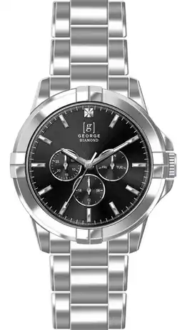 Walmart George Men's 41mm Silver Tone Black Dial Genuine Diamond Bracelet Watch offer