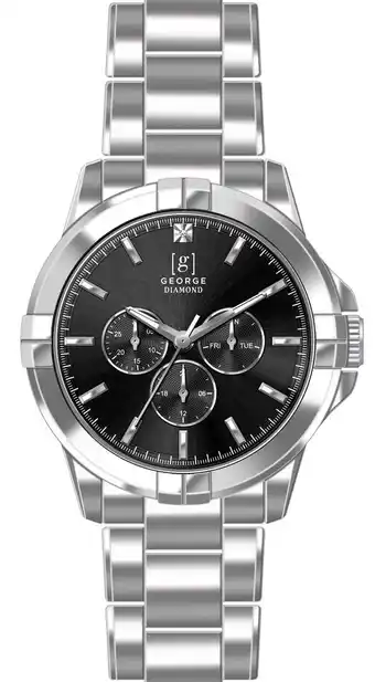 Walmart George Men's 41mm Silver Tone Black Dial Genuine Diamond Bracelet Watch offer
