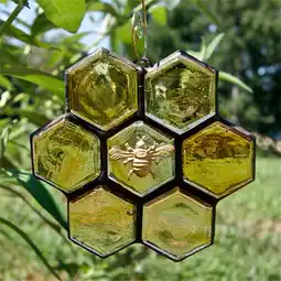 Walmart Vadktai Large Honeycomb Sun Catcher, Handmade Bee Stained Glass Window Hanging Ornament offer