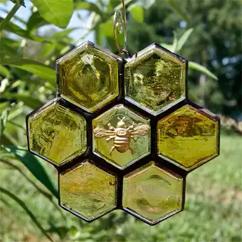 Walmart Vadktai Large Honeycomb Sun Catcher, Handmade Bee Stained Glass Window Hanging Ornament offer