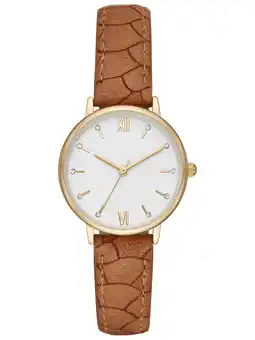 Walmart Time and Tru Women's Crystal Accent Gold Tone Watch with Textured Strap offer