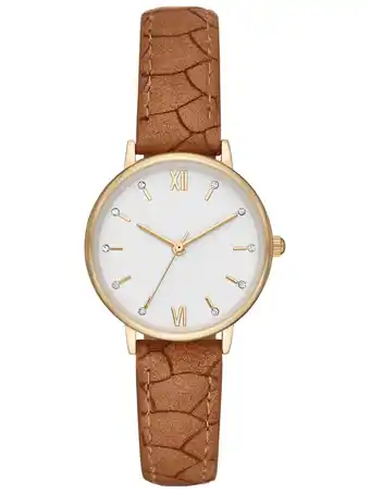 Walmart Time and Tru Women's Crystal Accent Gold Tone Watch with Textured Strap offer