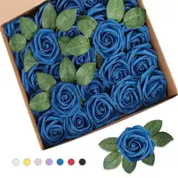 Walmart Qishi Artificial Roses - for Weddings, Home Decor, DIY Bouquets, Navyblue (25 Pack) offer