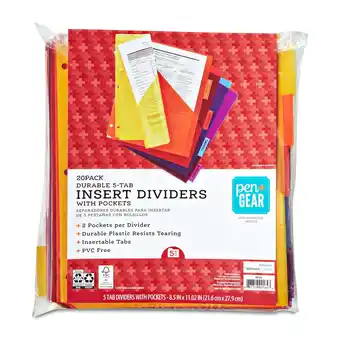 Walmart Pen+Gear Vibrant Color 5-Tab Dividers with Pockets, 20-Pack, 90164 offer