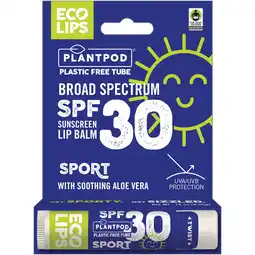 Walmart Eco Lips Sport SPF30 Broad Spectrum Sunscreen Plant Pod Lip Balm, 1 Each offer