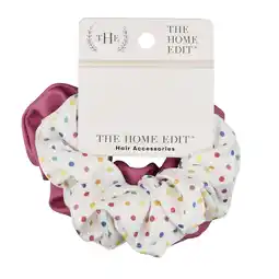 Walmart The Home Edit Faux Leather and Satin Scrunchie Hair Ties, Pink and Rainbow Polka Dot, 2 Ct offer