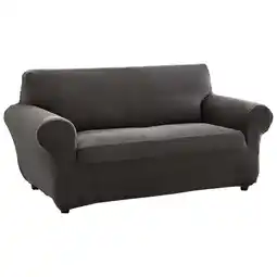Walmart Mainstays Pixel Stretch Fabric Loveseat Slipcover, Gray, 1-Piece offer