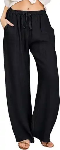 Walmart SOMER Pants for Women Flowy Casual Drawstring Waist Wide Leg Loose Cotton Palazzo Pants with Pocket offer
