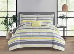 Walmart Mainstays Grey and Yellow Stripe 8 Piece Bed in a Bag Comforter Set with Sheets, King offer