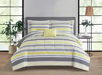 Walmart Mainstays Grey and Yellow Stripe 8 Piece Bed in a Bag Comforter Set with Sheets, King offer
