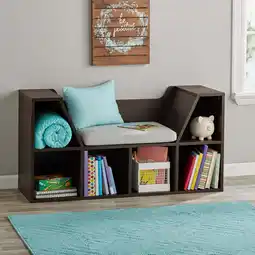 Walmart Your Zone Kids Reading Bench and Storage Bookcase, Dark Chestnut offer