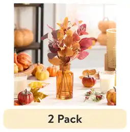 Walmart (2 pack) Mainstays Fall Decorative Amber Glass Vase with Artificial Brown Eucalyptus Foliage offer