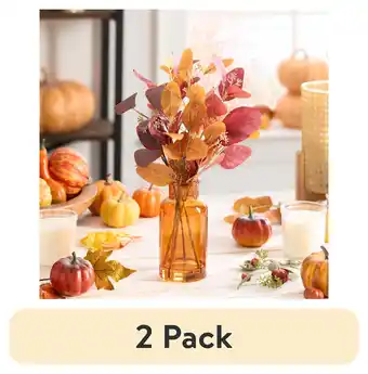 Walmart (2 pack) Mainstays Fall Decorative Amber Glass Vase with Artificial Brown Eucalyptus Foliage offer