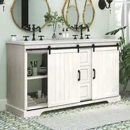 Walmart Installation-free Double Bathroom Vanity Cabinet with 2 Ceramic Sinks 2 Drawers offer