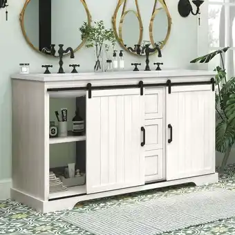 Walmart Installation-free Double Bathroom Vanity Cabinet with 2 Ceramic Sinks 2 Drawers offer