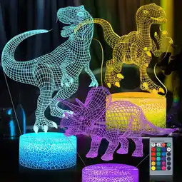 Walmart QiShi 3D Dinosaur Night Light - 7-Color LED Lamp w/ Remote, Kids Room Decor offer