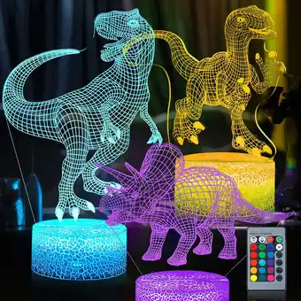 Walmart QiShi 3D Dinosaur Night Light - 7-Color LED Lamp w/ Remote, Kids Room Decor offer