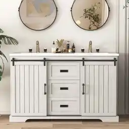 Walmart 54 Bathroom Vanity With White Ceramic Sink Top with 2 Doors and 3 Drawers Set offer