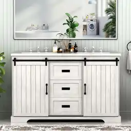 Walmart 54 Bathroom Vanity Cabinet With Double Ceramic Sinks +3 Drawers Fully Assembled offer
