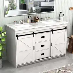 Walmart Installation Free Double Bathroom Vanity Cabinet Ceramic Sink with Sliding Doors offer
