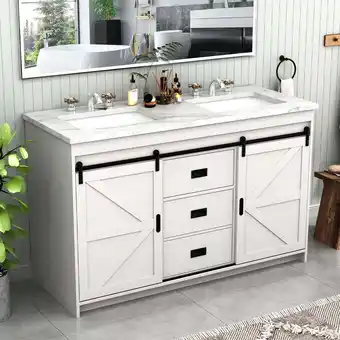 Walmart Installation Free Double Bathroom Vanity Cabinet Ceramic Sink with Sliding Doors offer