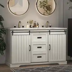 Walmart 54 Bathroom Vanity Cabinet Freestanding Storage Compartment 2 Ceramic Basin Sink offer