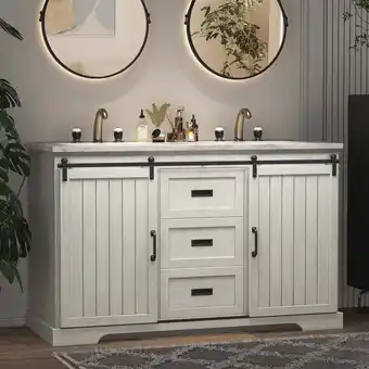 Walmart 54 Bathroom Vanity Cabinet Freestanding Storage Compartment 2 Ceramic Basin Sink offer