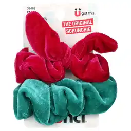 Walmart Scunci Original Scrunchies in Velvet Texture in Teal Green and Dark Pink Jewel Tones, 2ct offer