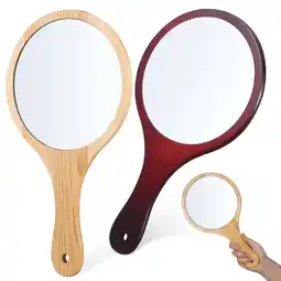 Walmart 2pcs Handheld Mirror Portable Travel Mirror Wood Hand Mirror Large Makeup Mirror offer