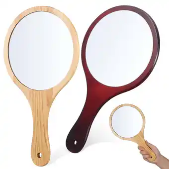 Walmart 2pcs Handheld Mirror Portable Travel Mirror Wood Hand Mirror Large Makeup Mirror offer