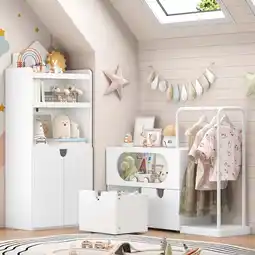 Walmart Homfa White Bookshelf and Organizer with Drawers, Combi Storage with Clothes Rail for Bedroom offer