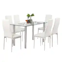 Walmart UBesGoo 7 Piece Dining Table Set,Glass Top Rectangular Dining Table and 6 Side Metal Chairs offer