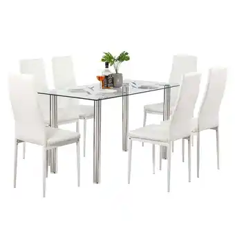 Walmart UBesGoo 7 Piece Dining Table Set,Glass Top Rectangular Dining Table and 6 Side Metal Chairs offer