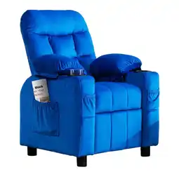 Walmart DEYGIA Kids Recliner Chair with Adjustable Headrest, Cup Holder and Footrest, Velvet Blue offer
