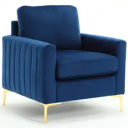 Walmart Muumblus Upholstered Velvet Accent Chair, Adult Modern Tufted Single Sofa for Living Room, Navy Blue offer