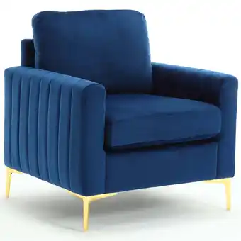 Walmart Muumblus Upholstered Velvet Accent Chair, Adult Modern Tufted Single Sofa for Living Room, Navy Blue offer