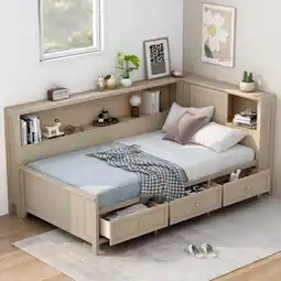 Walmart imerelez Twin Size Wood Daybed with Storage Shelves and 3 Drawers, Antique White Milk offer