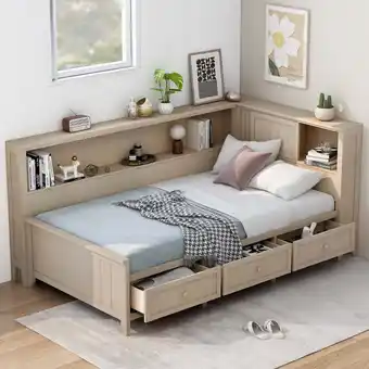 Walmart imerelez Twin Size Wood Daybed with Storage Shelves and 3 Drawers, Antique White Milk offer