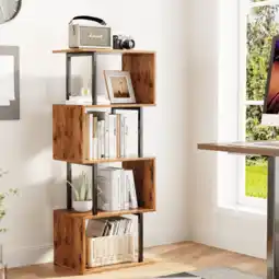 Walmart Satifur 4-Tier S-Shaped Geometric Bookcase, Industrial Freestanding Storage Shelving Unit offer