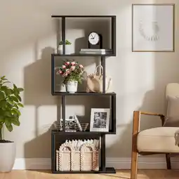 Walmart Satifur 4-Tier S-Shaped Geometric Bookcase, Industrial Freestanding Storage Shelving Unit offer